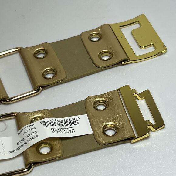 Kenneth Cole Reaction Gold Faux Leather Belt Stretch Cinch Size Medium Large - Picture 7 of 11